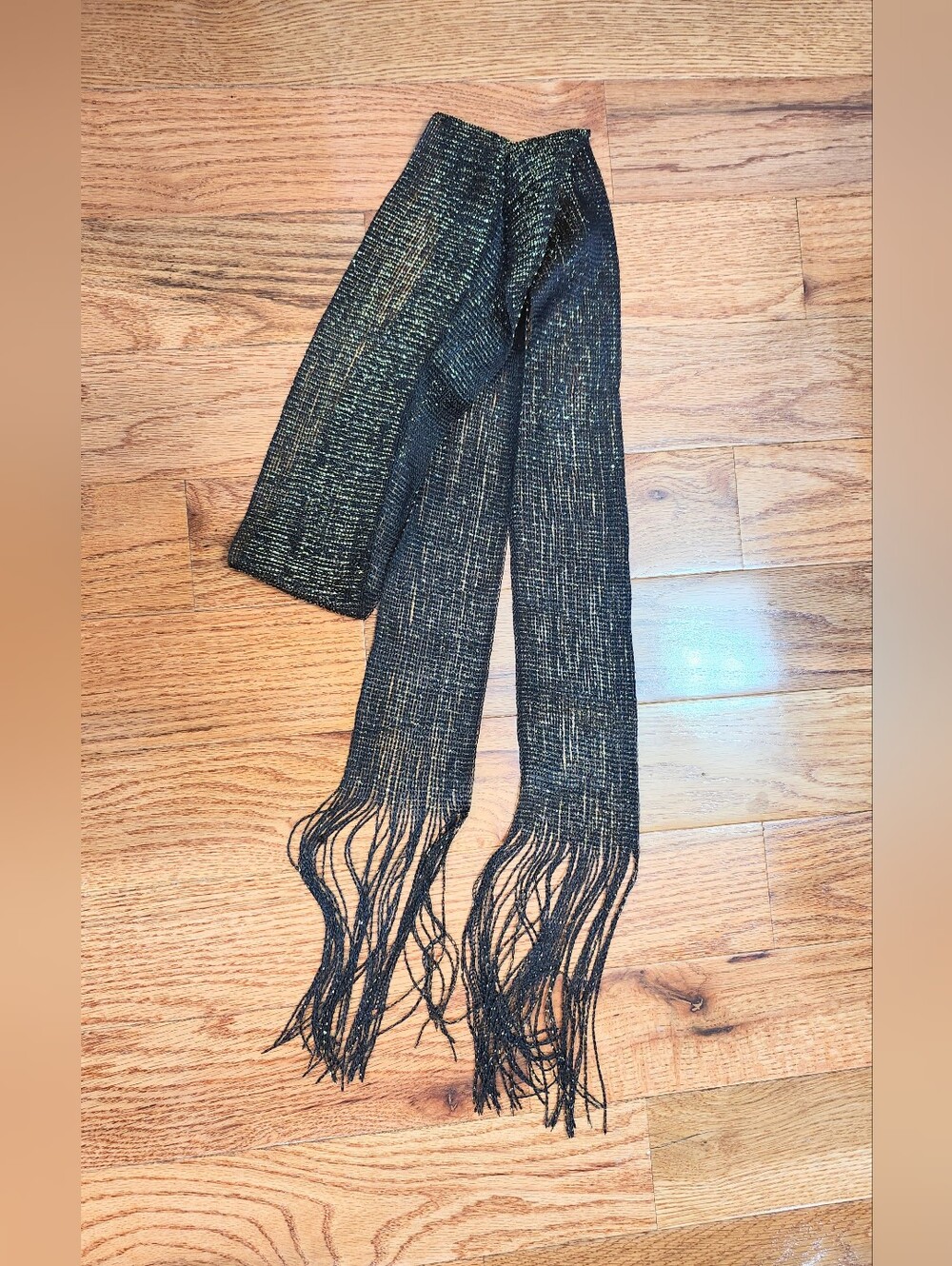 Metallic Black Fringe Scarf/waist Sash - Unbranded